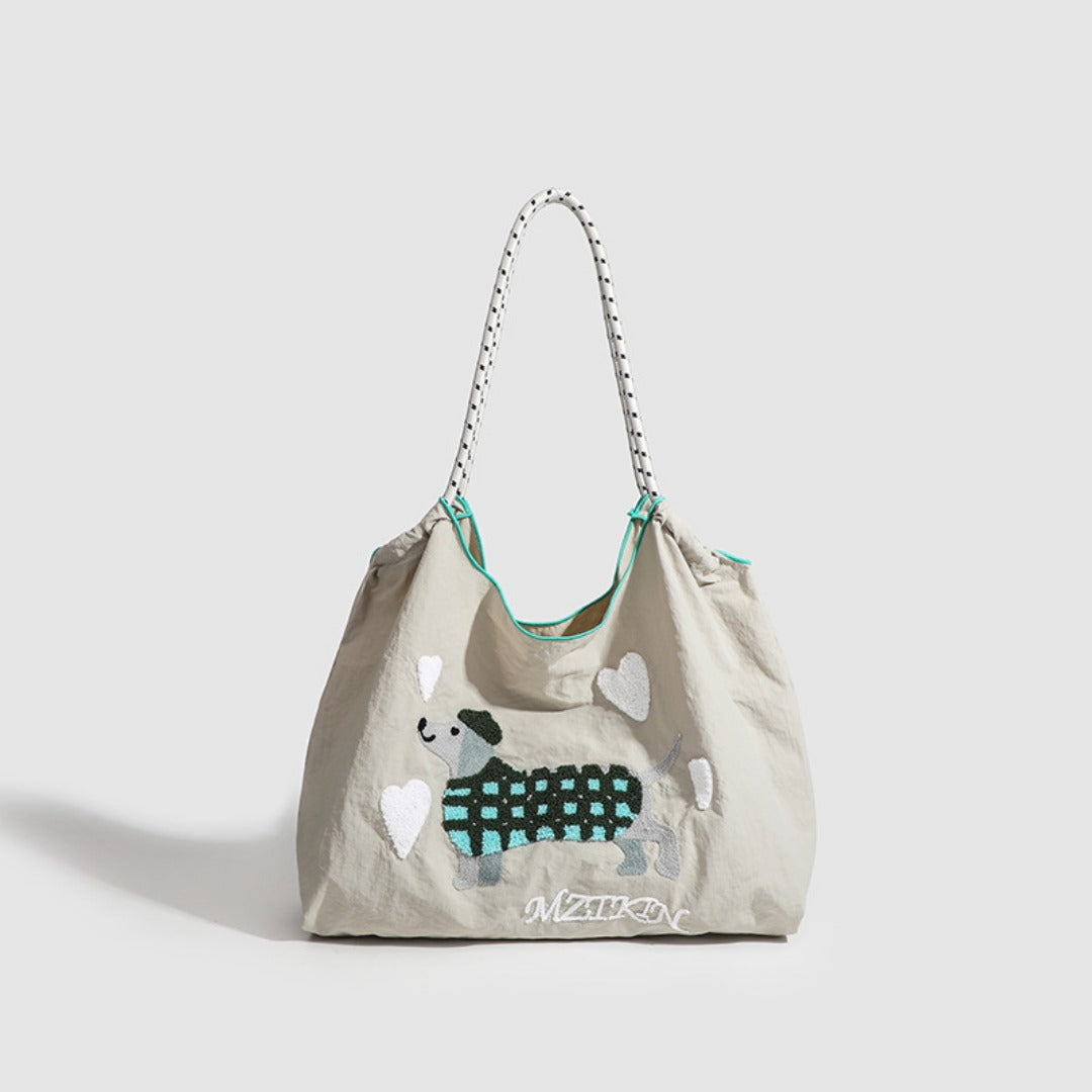 Embroidered Dog Pattern Hobo Bag - Large Capacity Nylon Shoulder Bag for Women Commuters -dropshippingabc.com