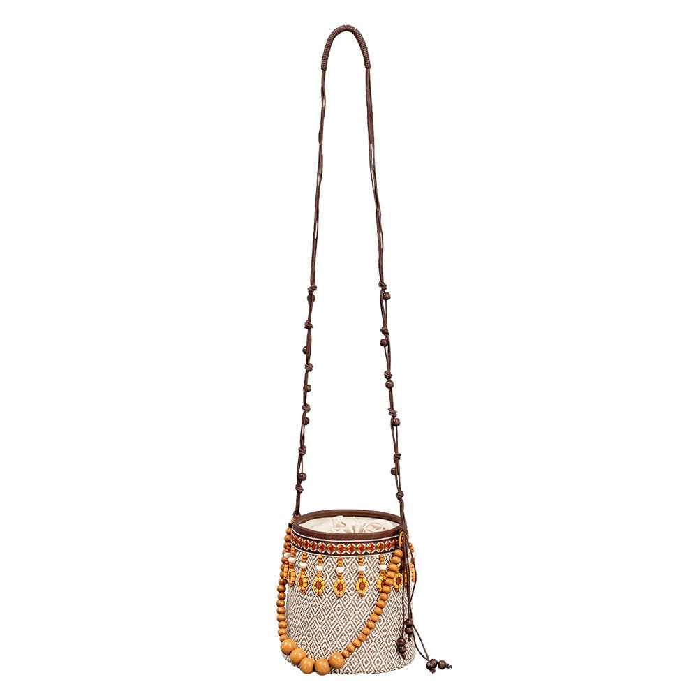 Bohemian Straw Bucket Bag - Small Woven Mini Shoulder Bag for Seaside Vacation & Leisure Travel