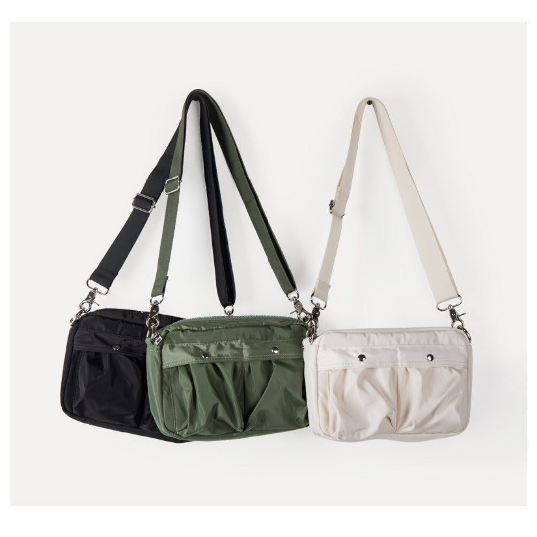 Women's Pleated Nylon Crossbody Bag - Small Square Shoulder Purse with Front Pockets -dropshippingabc.com