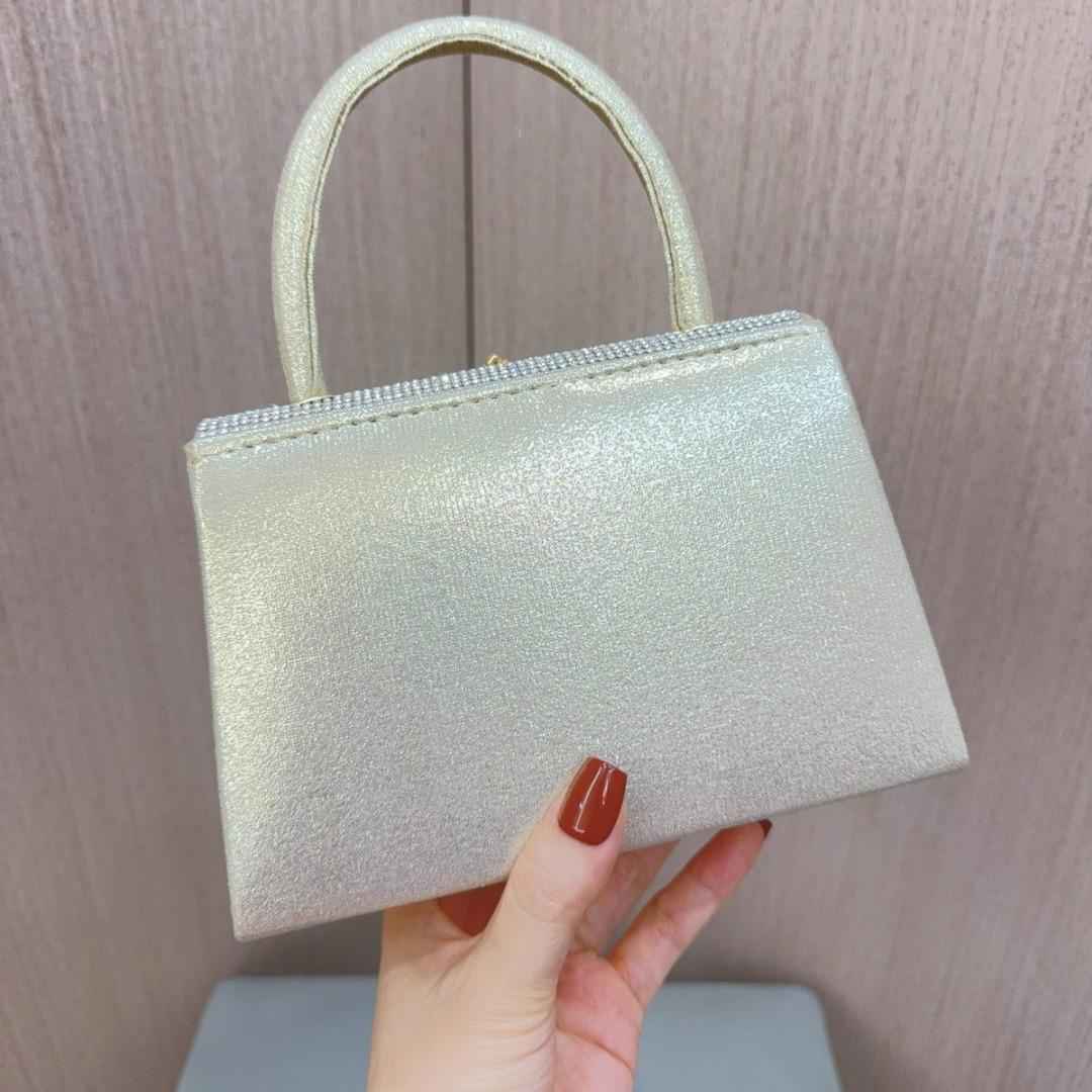 Square Leather Evening Purse - Metal Top Handle Clutch with Detachable Crossbody Chain for Wedding & Birthday Parties