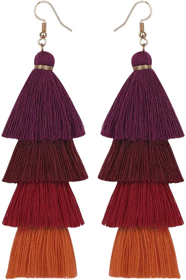 Faux Fur Pom Pom Tassel Drop Dangle Earrings Set