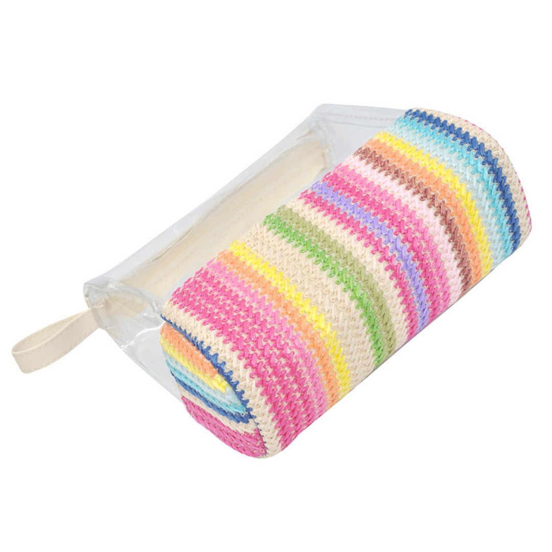Ladies straw wristlet purse, Cosmetics storage bag transparent, toiletries storage bag, Transparent Cosmetic Bag, -dropshippingabc.com