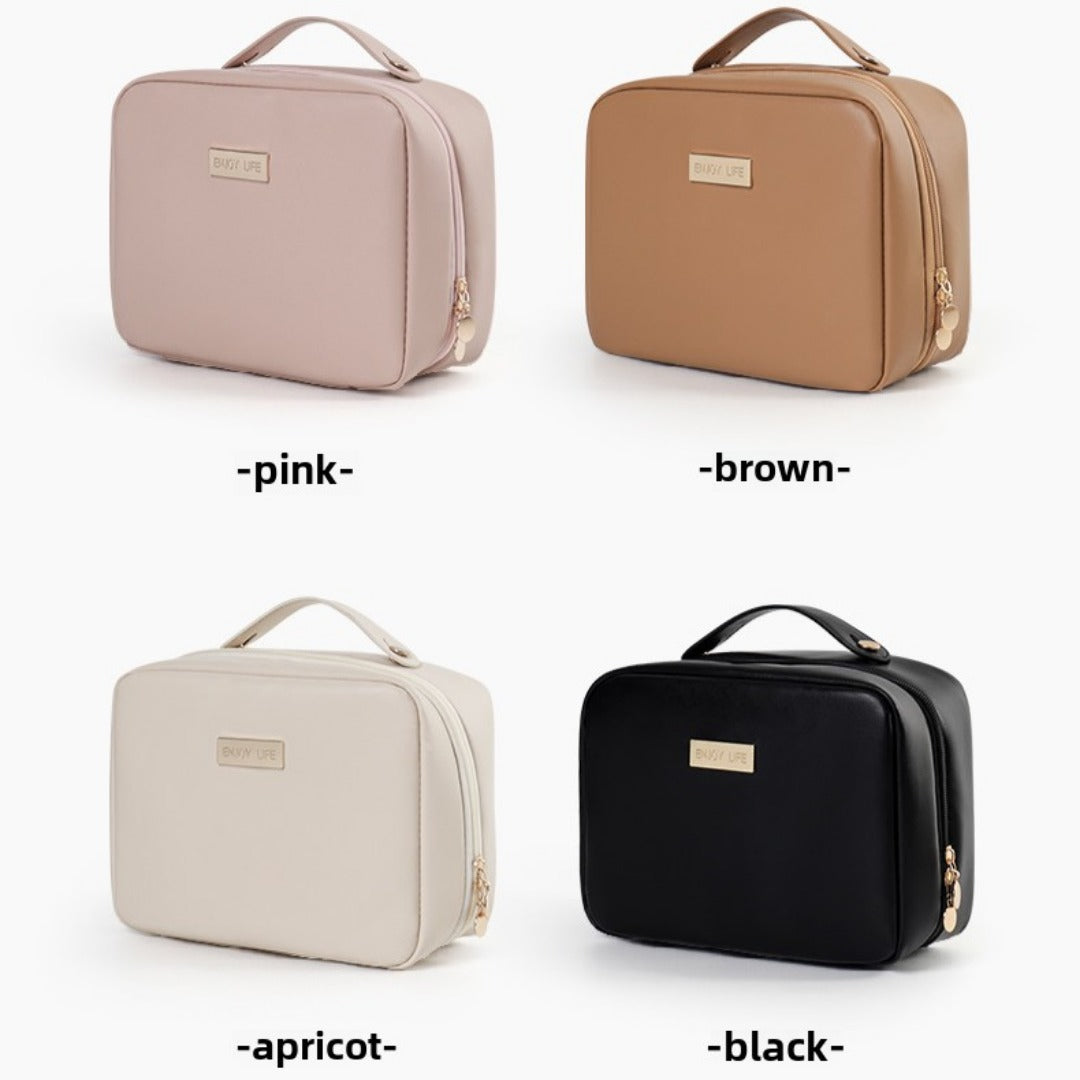PU Square Makeup Bag - Large Capacity Portable Cosmetic Organizer with Compartments for Travel -dropshippingabc.com