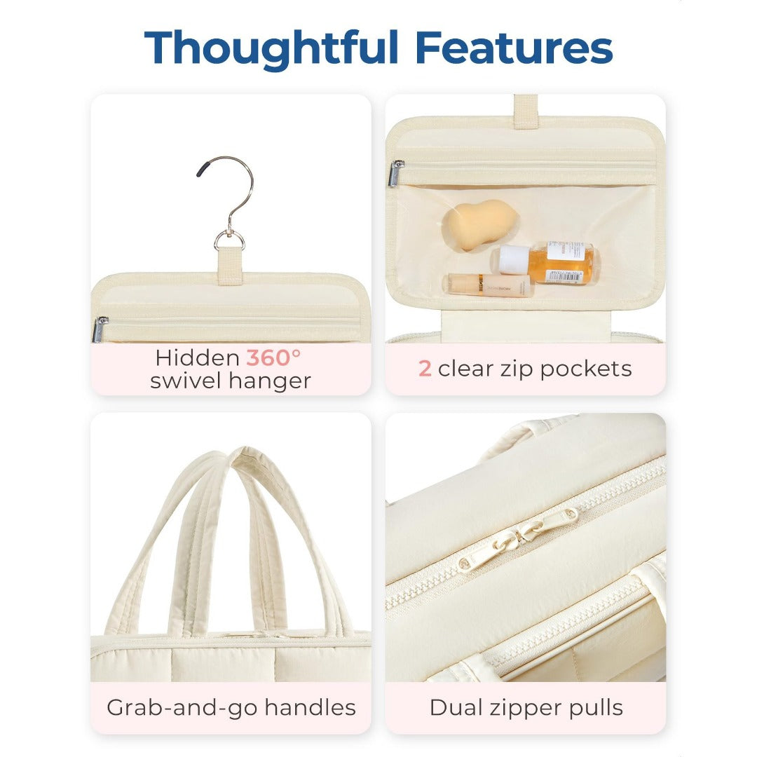 Travel Toilet Bag with Jewelry Storage - Hanging Toilet Bag & Fluffy Cosmetic Bag with Compartments -dropshippingabc.com