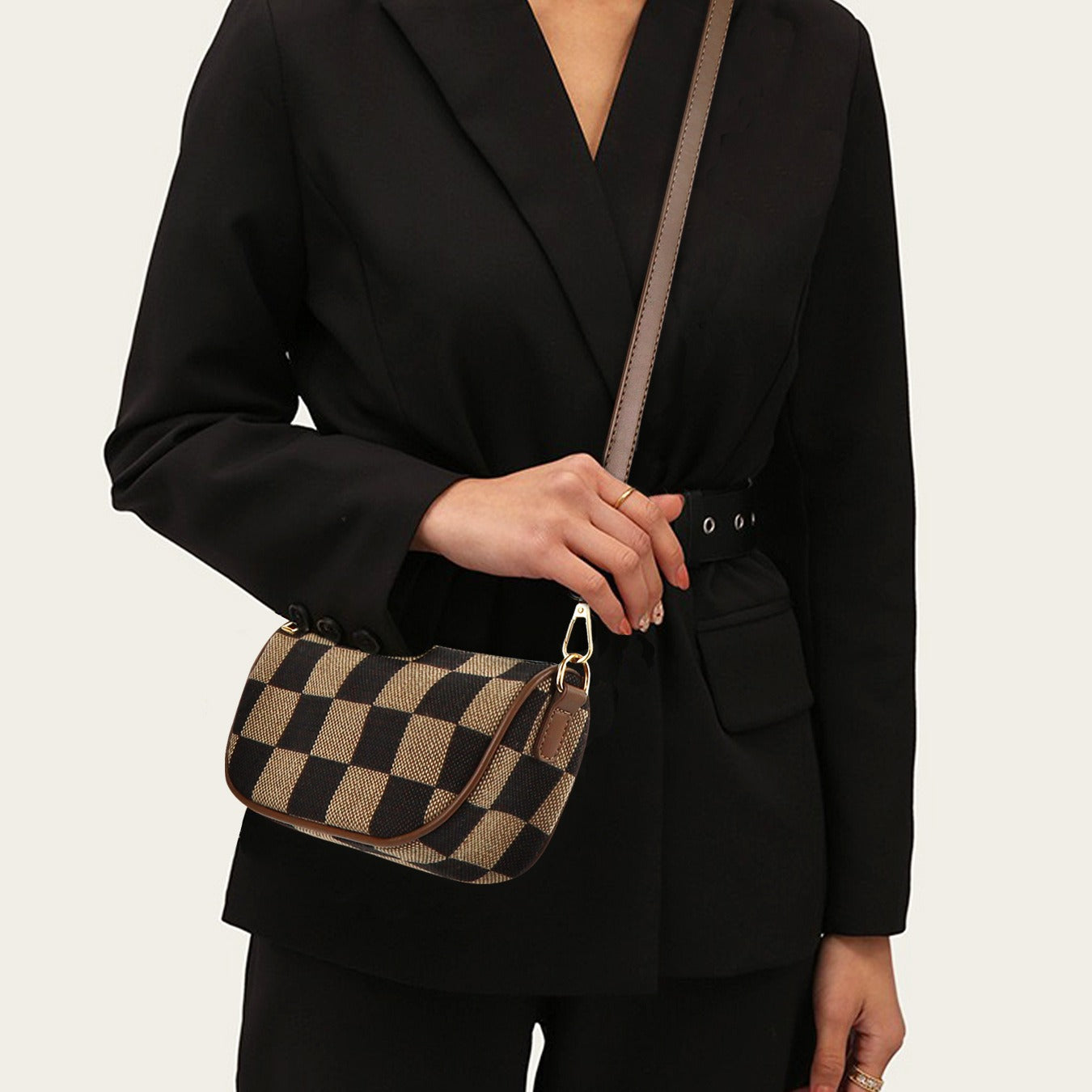 Small Crossbody Bag – Versatile Commute with Checkerboard Canvas, Compact Earphone Bag, Stylish 2-in-1 Chest Bag & Fanny Pack for Everyday Use -dropshippingabc.com