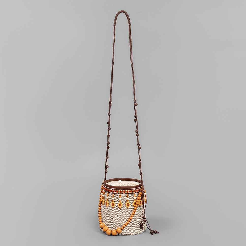 Bohemian Straw Bucket Bag - Small Woven Mini Shoulder Bag for Seaside Vacation & Leisure Travel