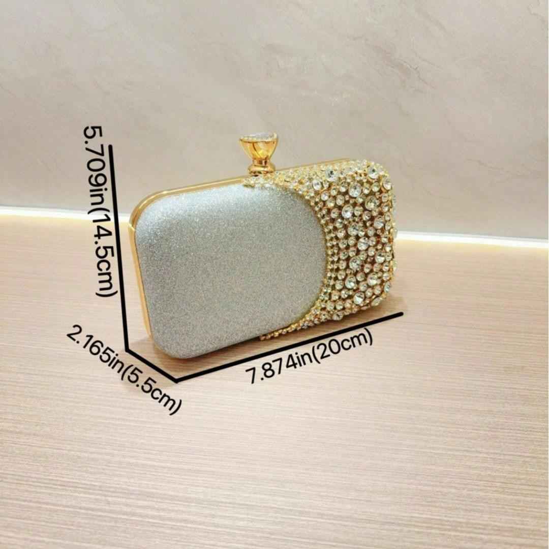 Women's Long Rhinestone Evening Bag - Sparkly Crystal Clutch with Crossbody Chain for Bride Wedding Party Prom