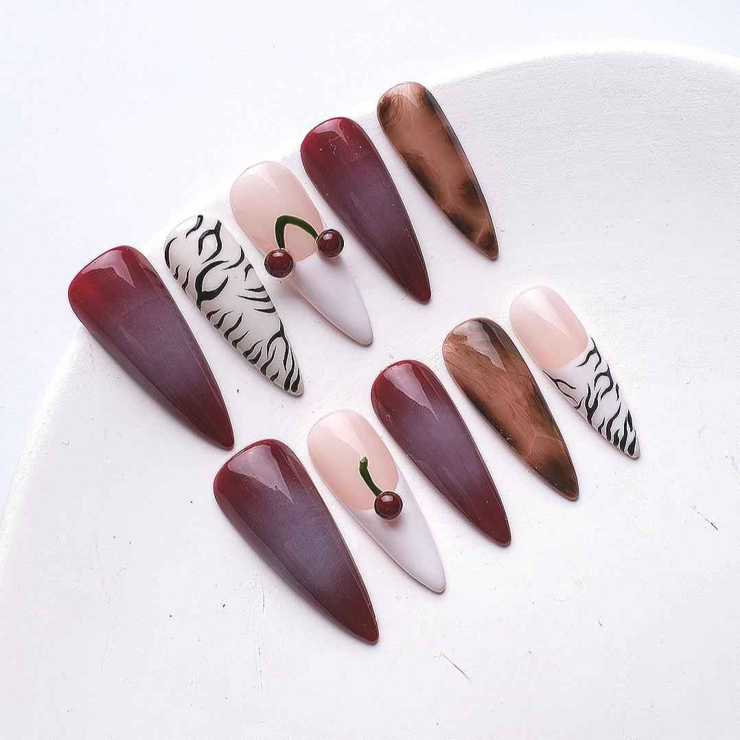 3D Floral Elegance Press On Nails - Long stiletto Glitter Gradient False Nails 1076