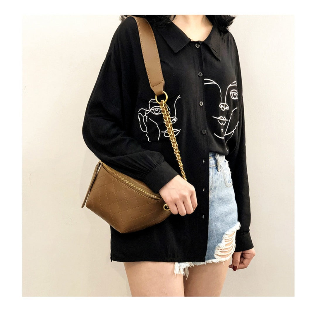 Checkered Embroidered Fanny Pack - Stylish Crossbody Chest Bag & Waist Purse for Women with Fashion Chain -dropshippingabc.com