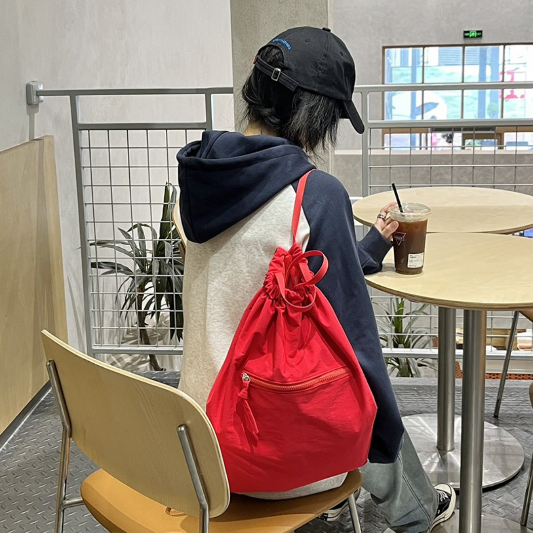 Large Capacity Bucket Backpack Purse - Lightweight Nylon Drawstring Bag for Women, Unisex Casual Summer Bundle Bag -dropshippingabc.com