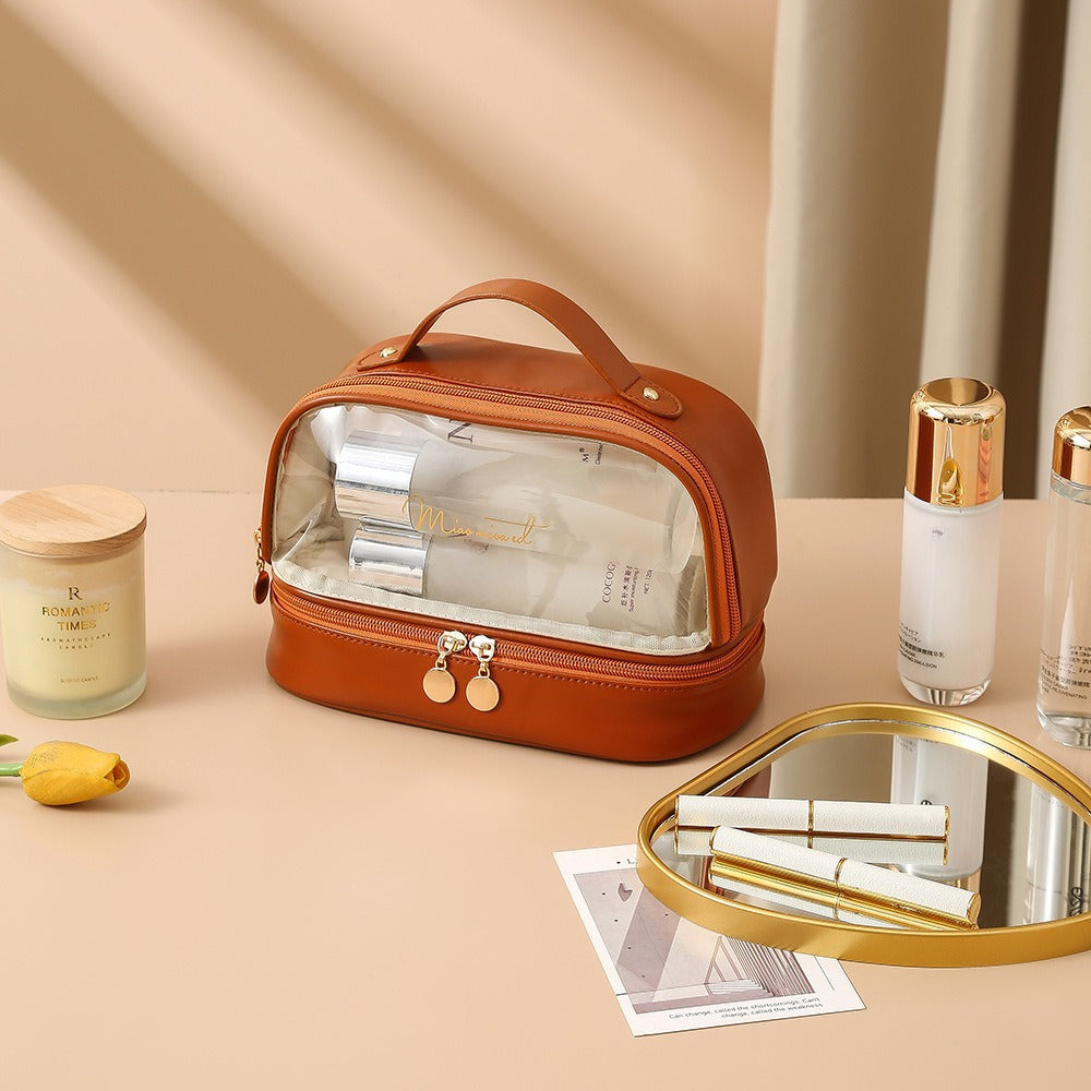 Double Layer Transparent Cosmetic Bag - Large Capacity PVC Waterproof Travel Toiletry Organizer -dropshippingabc.com