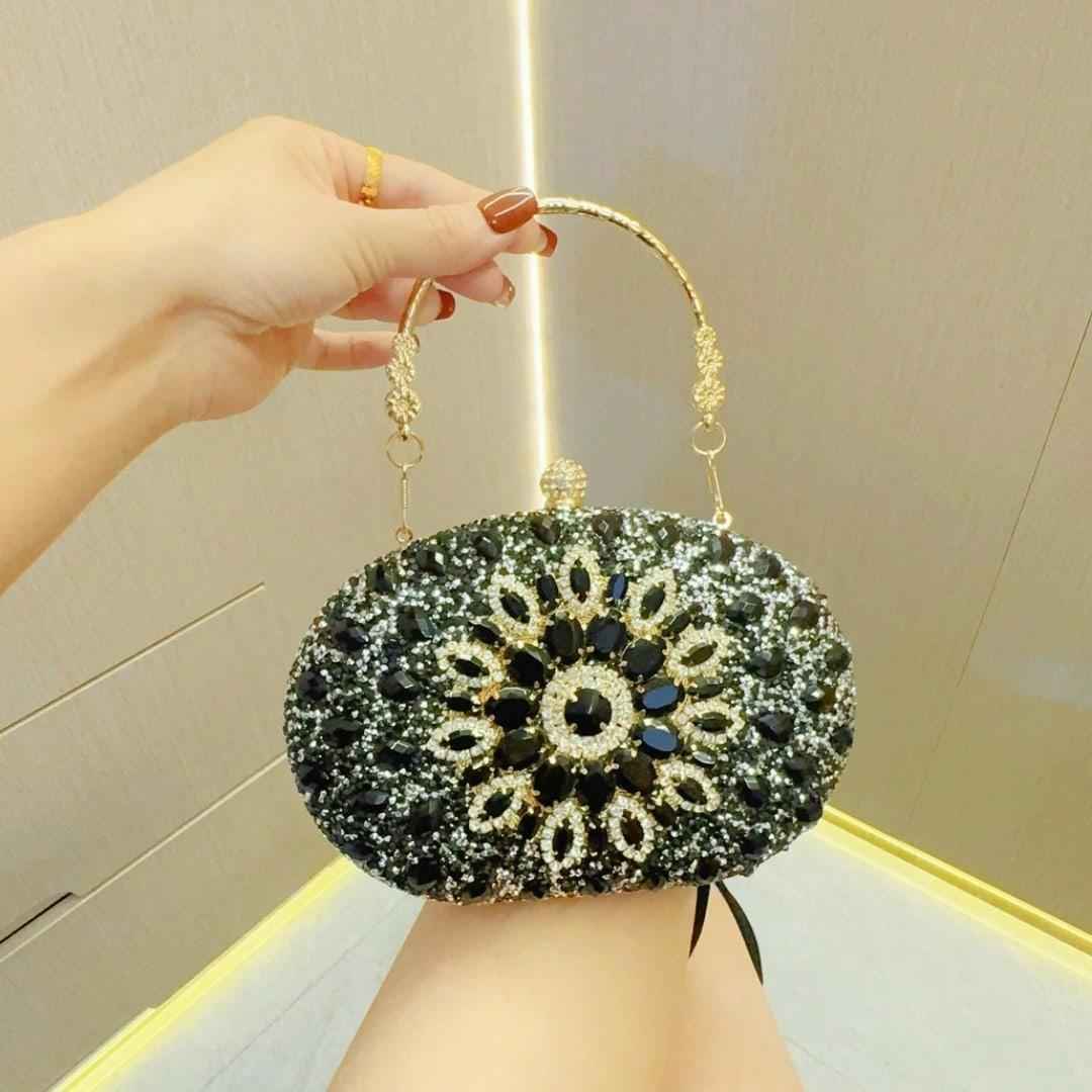 Elegant Oval Clutch Purses For Women Evening Bag Nude Purse Luxury Handbag Bride Wallet Glitter Multicolor Rhinestone Bags