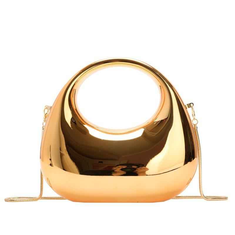 Acrylic Clutch Purse with Oval Bottom & Metal Top Handle - Versatile Chain Strap Evening Bag for Dinner & Parties