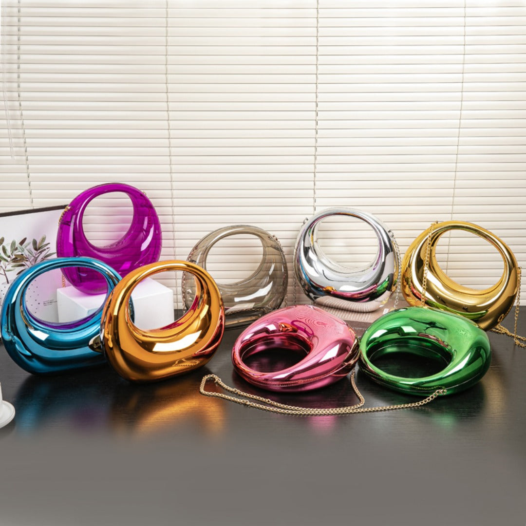 Acrylic Evening Clutch Purse - Gold & Silver Wedding Prom Bag with Chain, Stylish Makeup Clutch Box for Parties -dropshippingabc.com