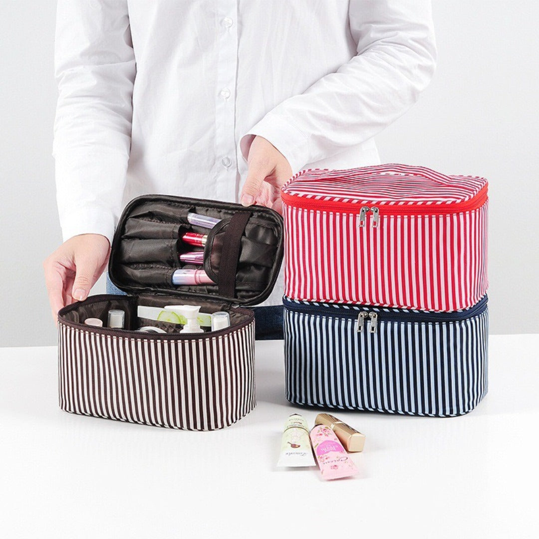 Simple Striped Makeup Bag - Large Capacity Square Travel Toiletry Organizer -dropshippingabc.com