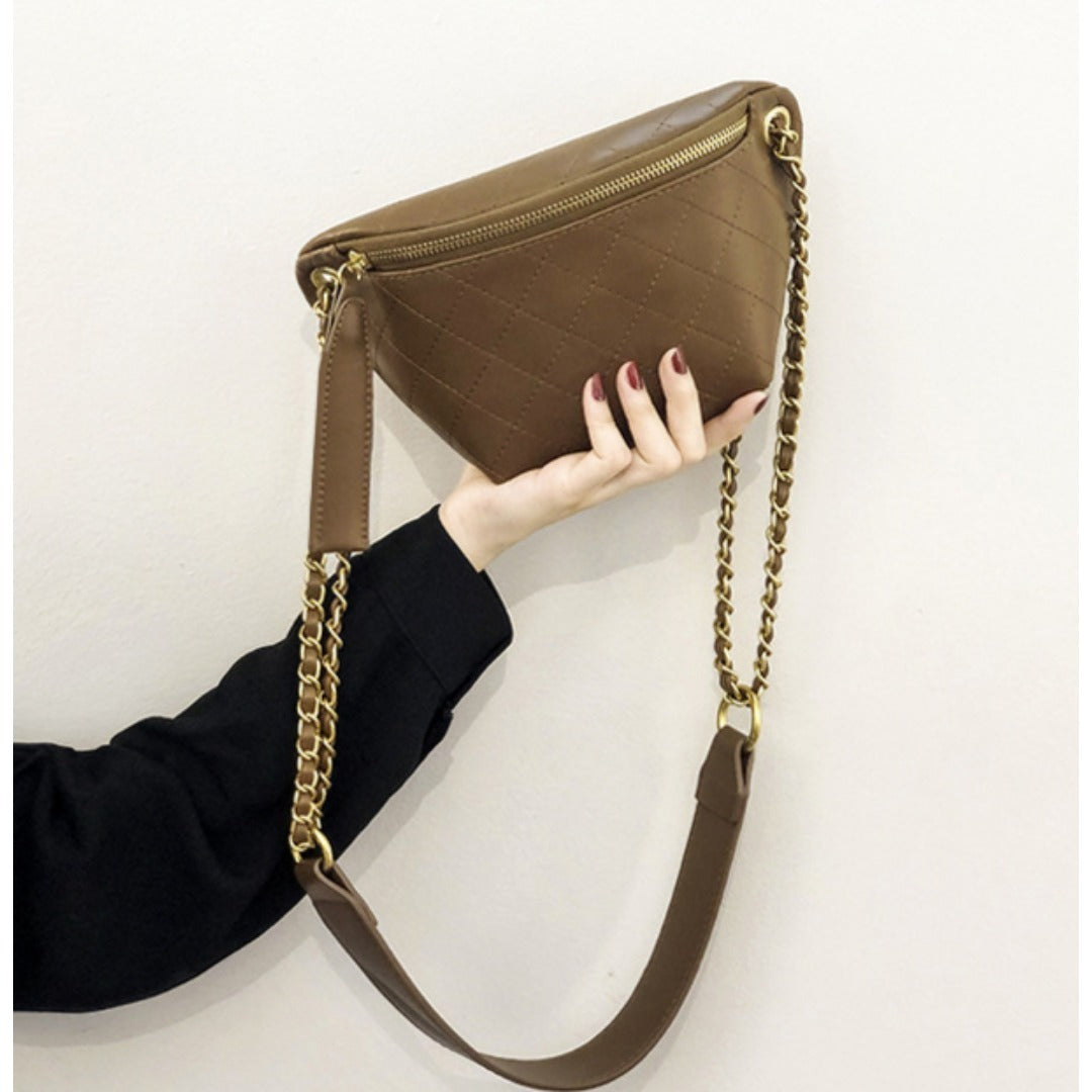 Checkered Embroidered Fanny Pack - Stylish Crossbody Chest Bag & Waist Purse for Women with Fashion Chain -dropshippingabc.com