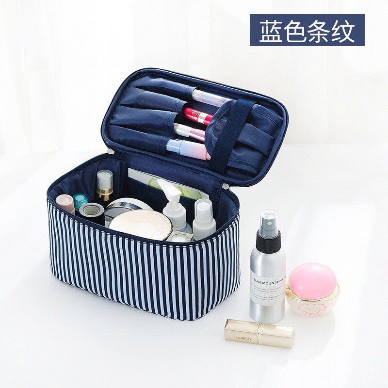 Simple Striped Makeup Bag - Large Capacity Square Travel Toiletry Organizer -dropshippingabc.com