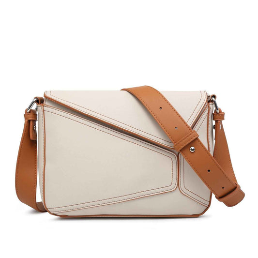 Small Women's Crossbody Bag with Geometrical Patchwork Flap - Square Purse Crossbody Bag