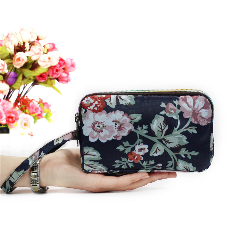 Floral Printed Fabric Wristlet Wallet for Women - Double Zipper Clutch with Wrist Strap -dropshippingabc.com