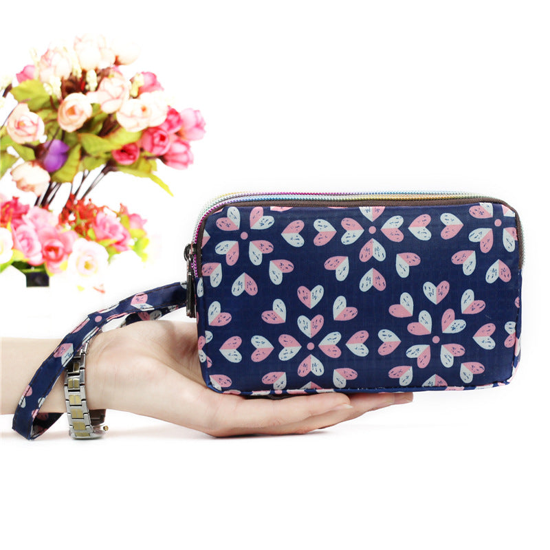 Floral Printed Fabric Wristlet Wallet for Women - Double Zipper Clutch with Wrist Strap