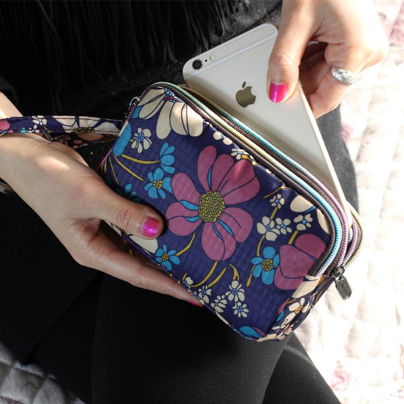 Floral Printed Fabric Wristlet Wallet for Women - Double Zipper Clutch with Wrist Strap -dropshippingabc.com
