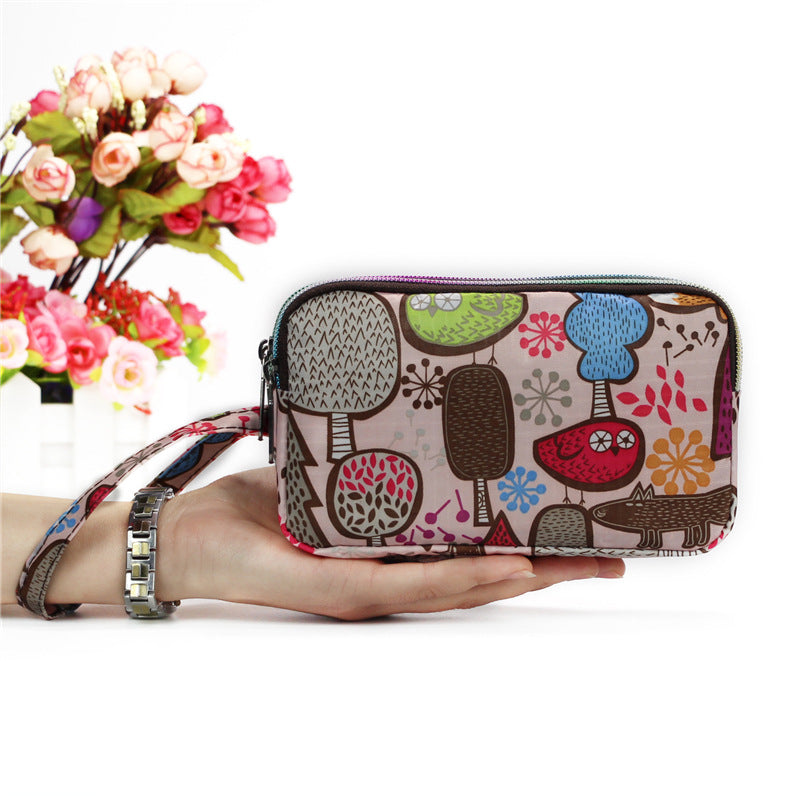 Floral Printed Fabric Wristlet Wallet for Women - Double Zipper Clutch with Wrist Strap -dropshippingabc.com