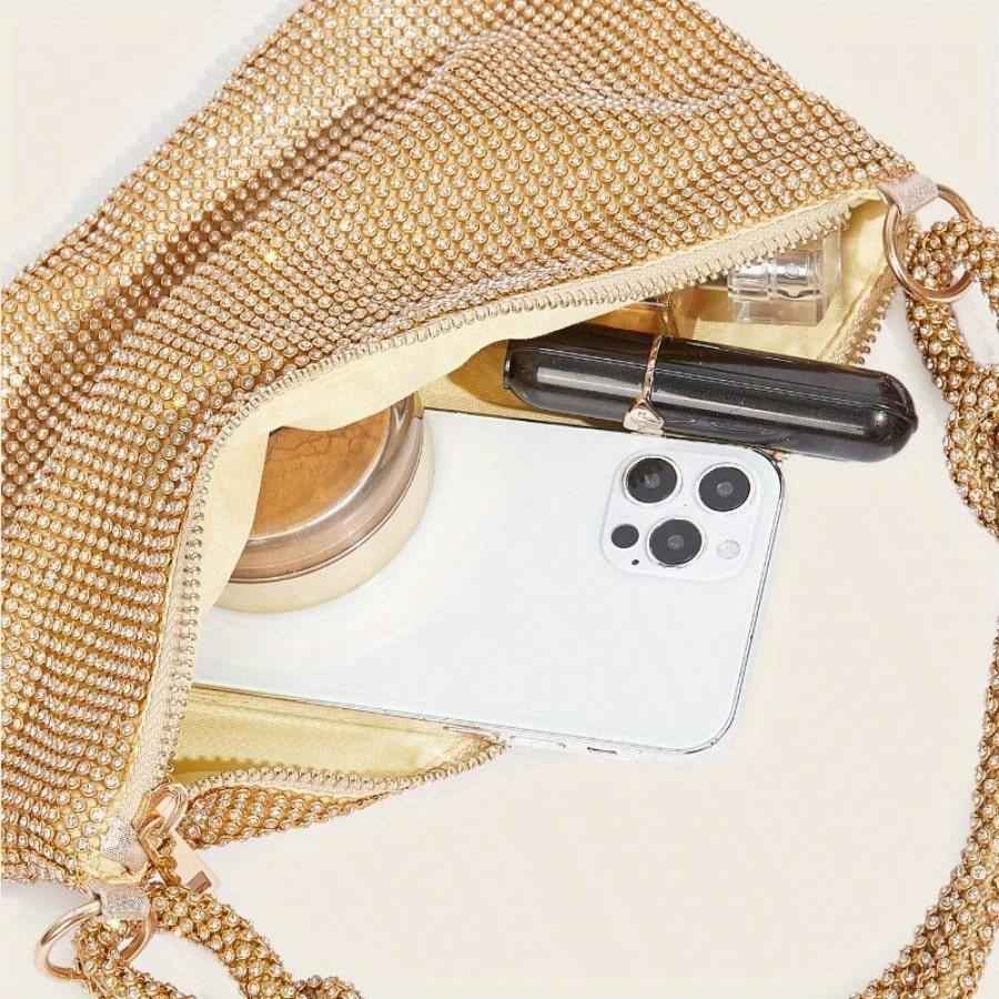 Fully Rhinestone Evening Purse - Flat Rectangle Party Prom Shoulder Bag, Large Capacity & Lightweight