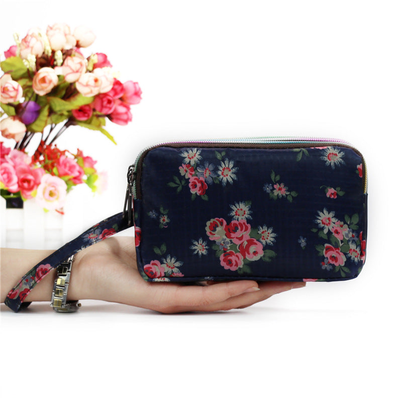 Floral Printed Fabric Wristlet Wallet for Women - Double Zipper Clutch with Wrist Strap -dropshippingabc.com