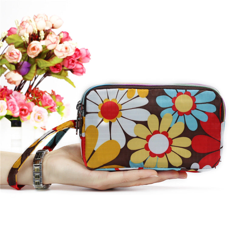 Floral Printed Fabric Wristlet Wallet for Women - Double Zipper Clutch with Wrist Strap -dropshippingabc.com