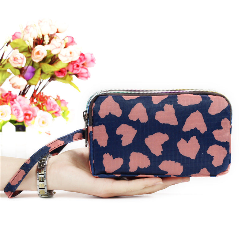 Floral Printed Fabric Wristlet Wallet for Women - Double Zipper Clutch with Wrist Strap