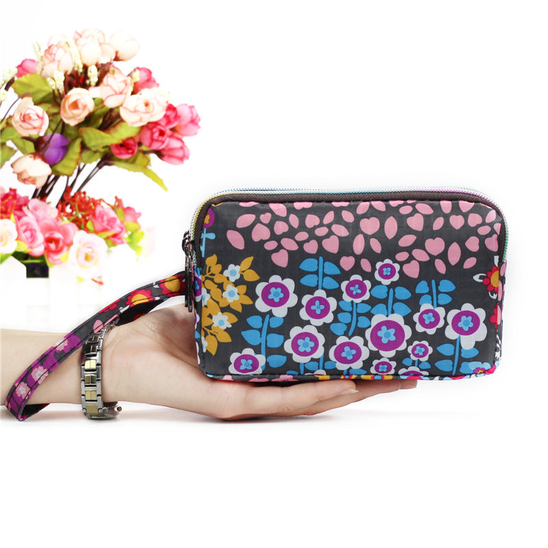 Floral Printed Fabric Wristlet Wallet for Women - Double Zipper Clutch with Wrist Strap