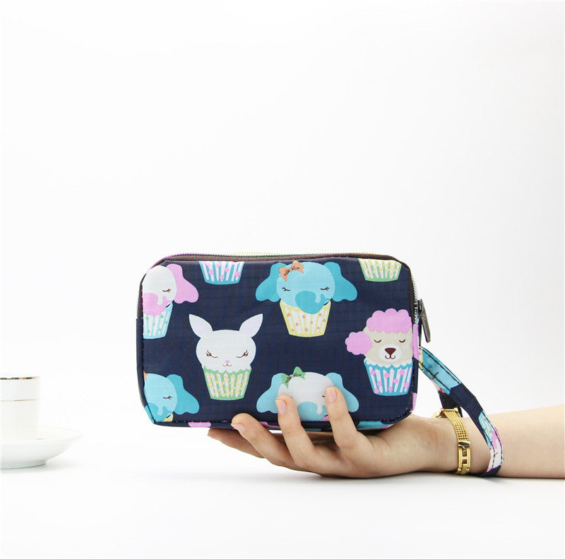 Floral Printed Fabric Wristlet Wallet for Women - Double Zipper Clutch with Wrist Strap