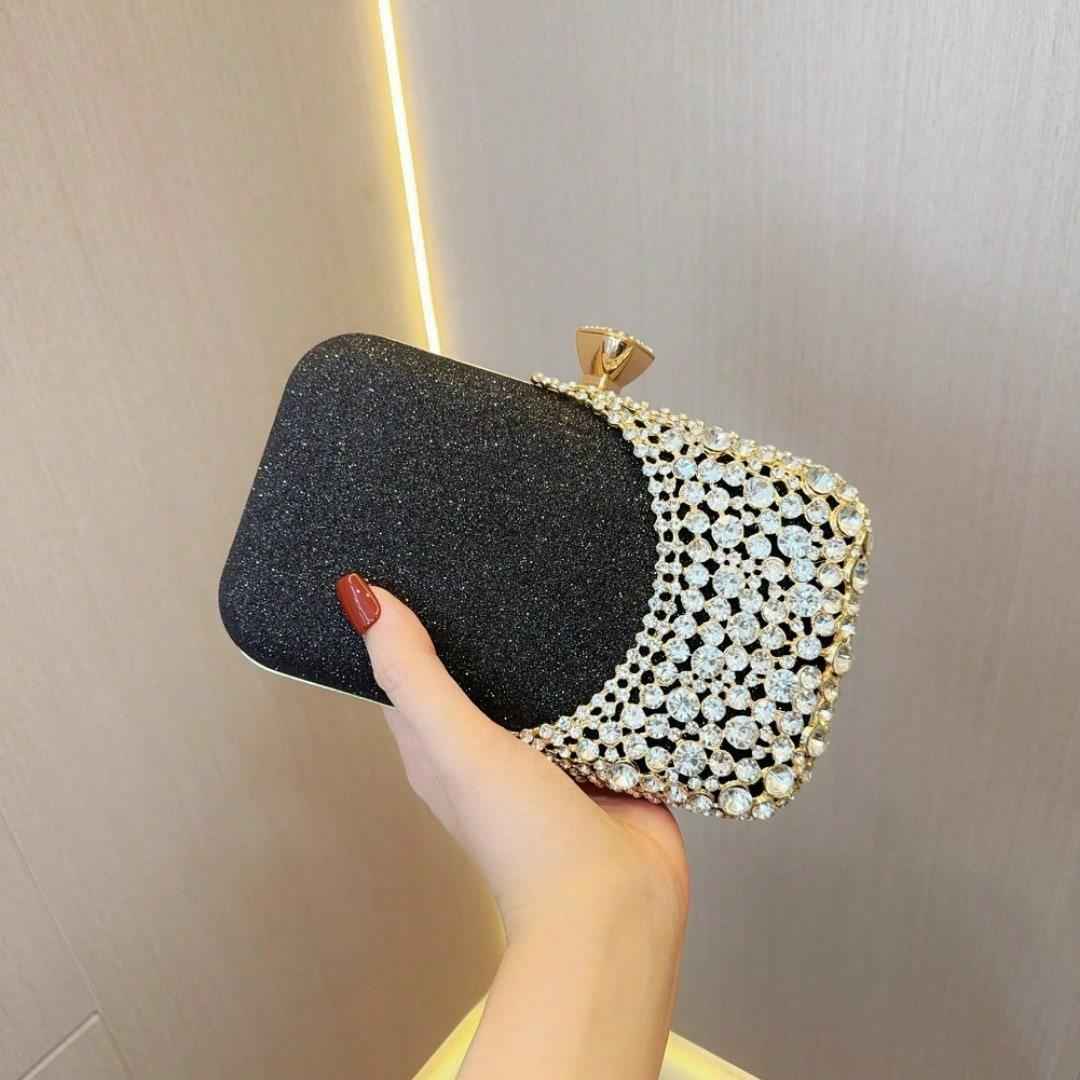 Women's Long Rhinestone Evening Bag - Sparkly Crystal Clutch with Crossbody Chain for Bride Wedding Party Prom