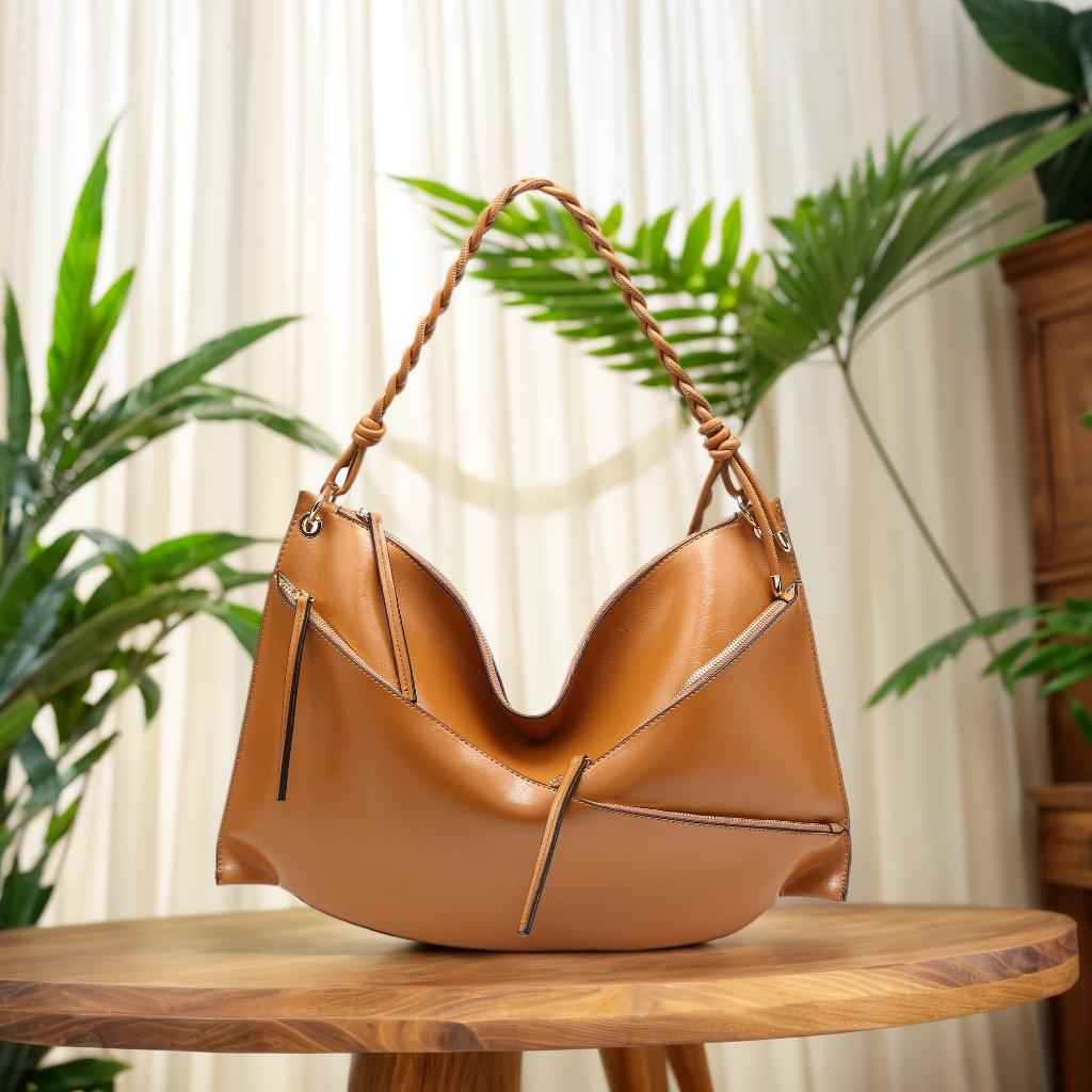 Large Shoulder Bag with Unique Handmade Woven Handle - Oversize Hobo Purse Big Capacity