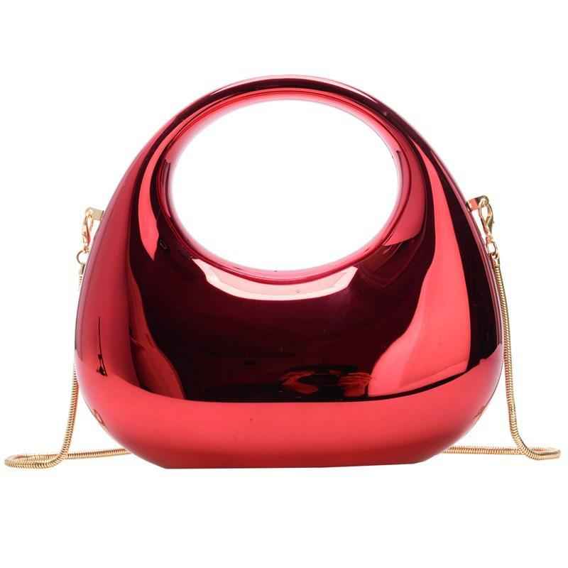Acrylic Clutch Purse with Oval Bottom & Metal Top Handle - Versatile Chain Strap Evening Bag for Dinner & Parties