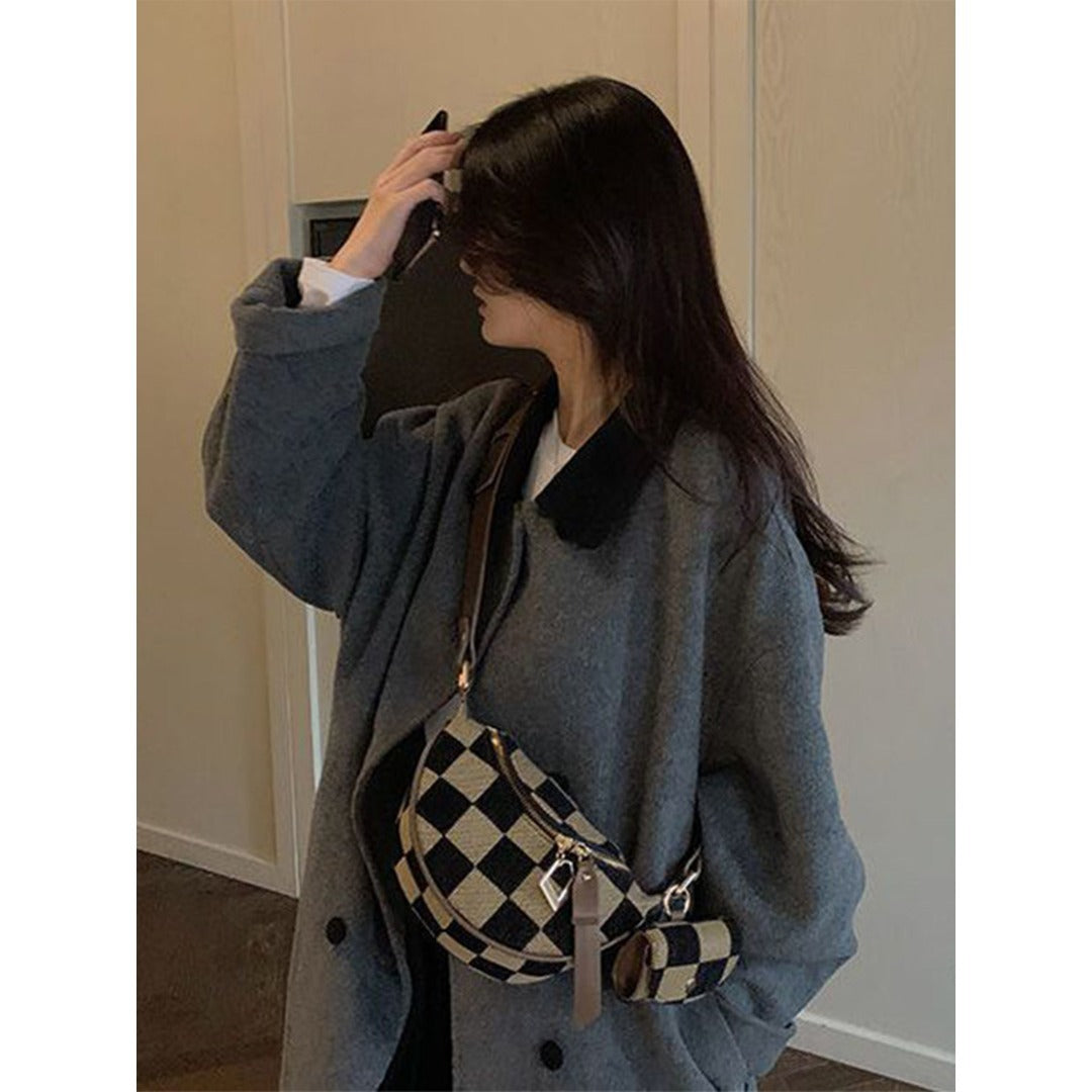 Small Crossbody Bag – Versatile Commute with Checkerboard Canvas, Compact Earphone Bag, Stylish 2-in-1 Chest Bag & Fanny Pack for Everyday Use -dropshippingabc.com