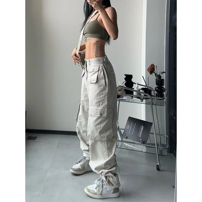 Vintage Brown Cargo Pants for Women - 90s Baggy Streetwear Hippie Trousers with Gyaru & Baddies Aesthetic -dropshippingabc.com