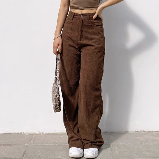 Women's Retro Corduroy Pants - High Waist Straight Leg Vintage Casual Trousers for Spring -dropshippingabc.com