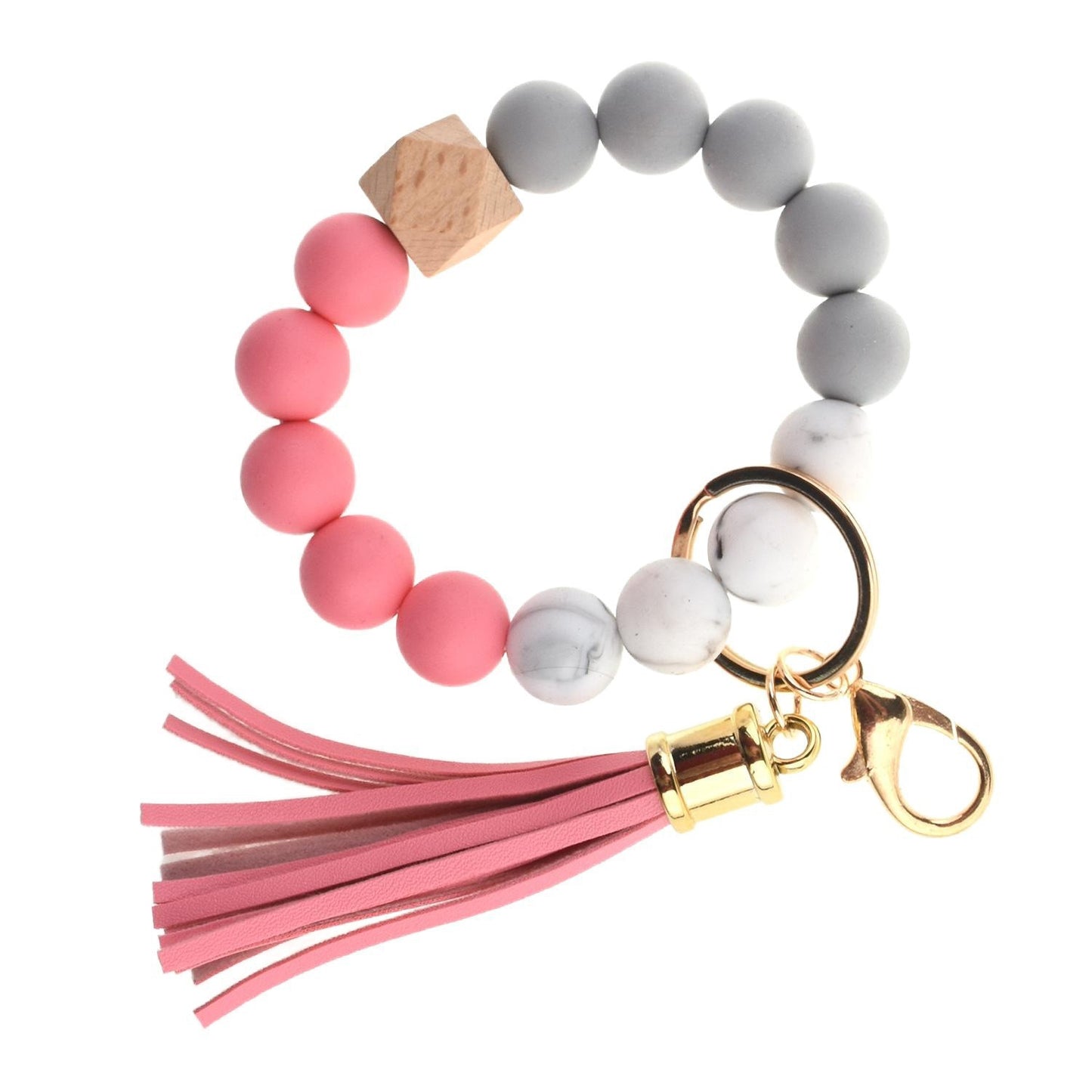 PU Tassel Keychain Bag charm Silicone Beaded Keychain Wristlet Key Ring Bracelet Cute Car Key Chain Holder for Women Girls