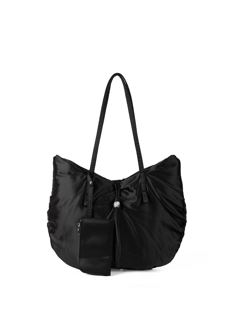 Casual Nylon Large Capacity Hobo Bag - Portable Tote for Women with Pleated Shoulder Design -dropshippingabc.com