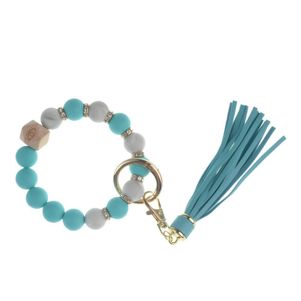 PU Tassel Keychain Women's Bag charm Silicone Beaded Keychain Wristlet Key Ring Bracelet Cute Car Key Chain Holder for Women Girls