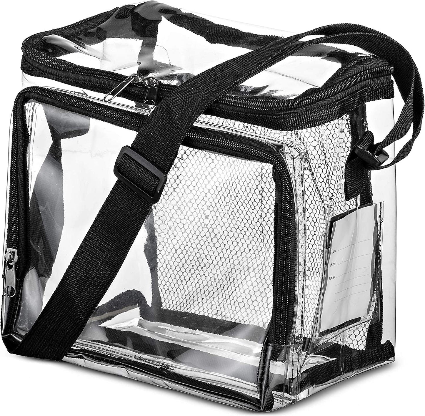 PVC Clear Lunch Bag with Adjustable Strap - Front Storage Compartment & Mesh Pocket -dropshippingabc.com