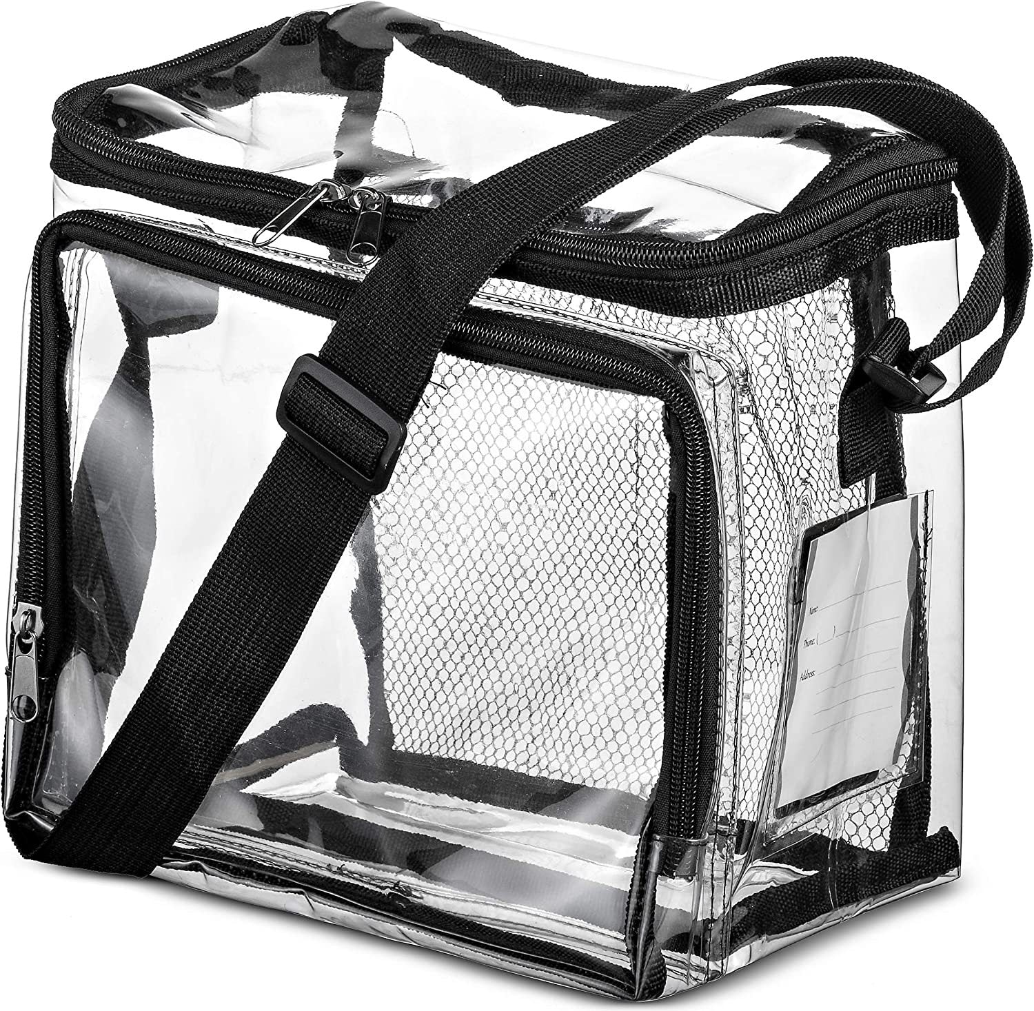 PVC Clear Lunch Bag with Adjustable Strap - Front Storage Compartment & Mesh Pocket -dropshippingabc.com