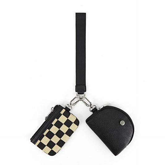 Checkerboard Wristlet Wallet for Women - Multifunctional Mini Zip Around Wrist Bag with Dual Pouch -dropshippingabc.com