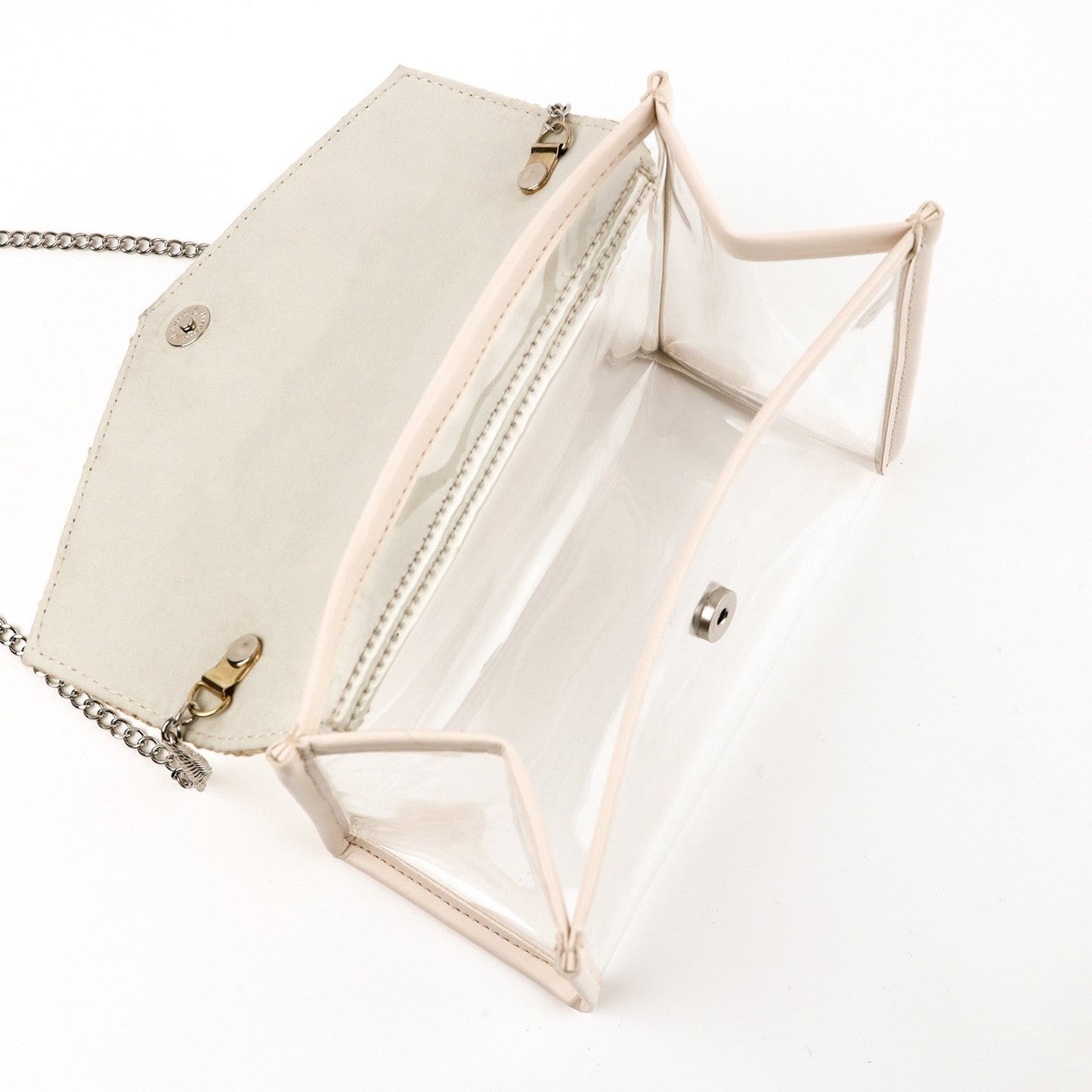 Ladies Chain Cosmetic Bag - Transparent Button Closure Shoulder Bag with Makeup Brush Compartment -dropshippingabc.com