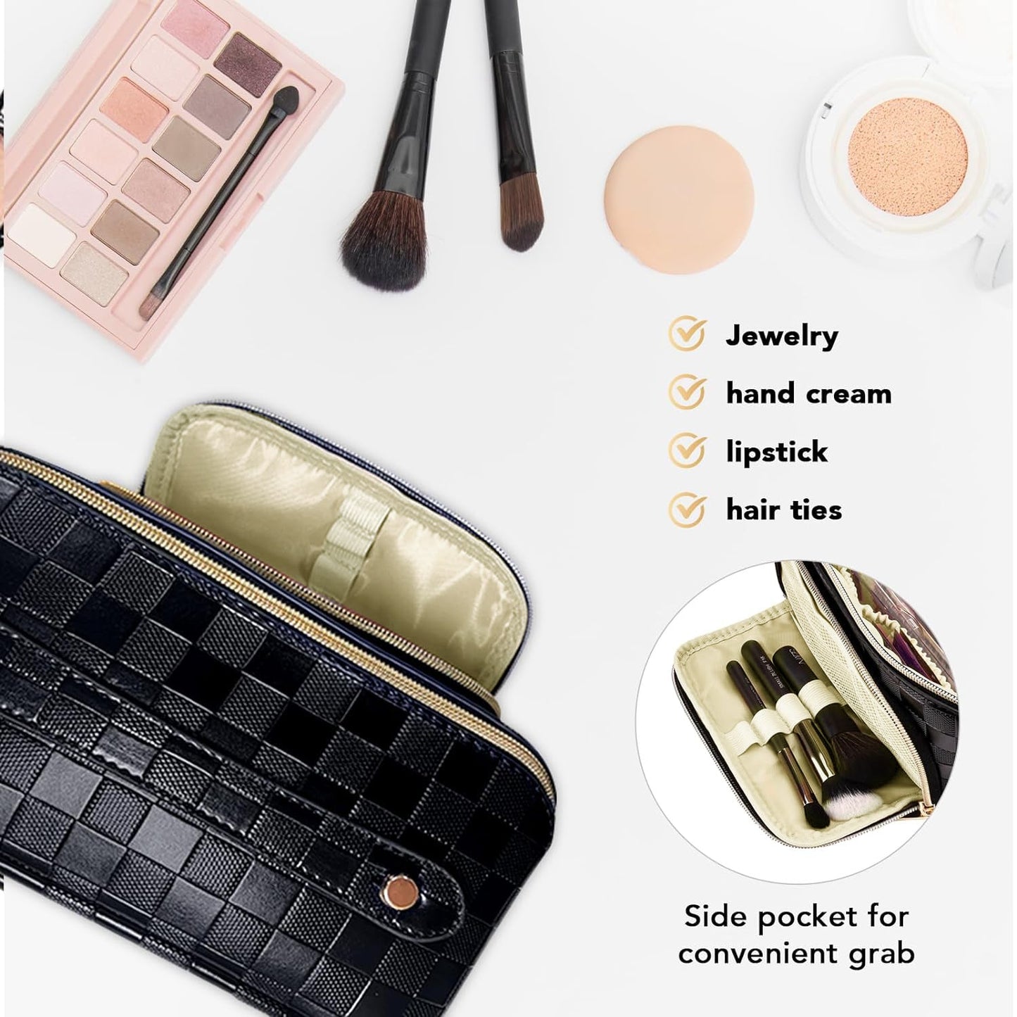 Chessboard Double Pillow Cosmetic Bag - Waterproof Multifunctional Toiletry Organizer with Compartments -dropshippingabc.com