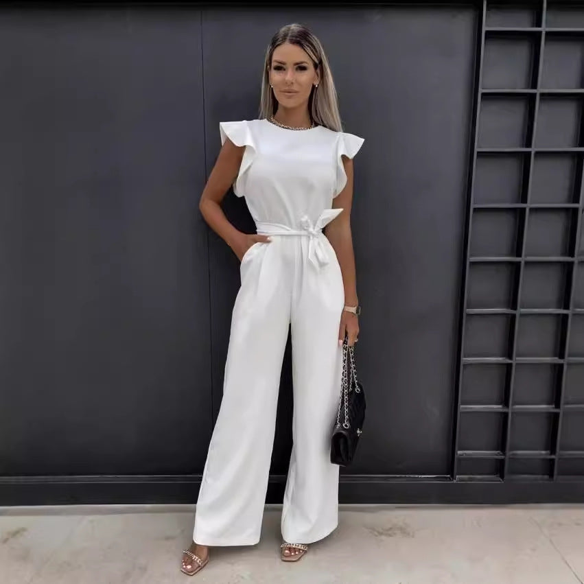 High Waist Commuter Strap-Up Jumpsuit - Summer Wide Leg Streetwear Jumpsuit -dropshippingabc.com