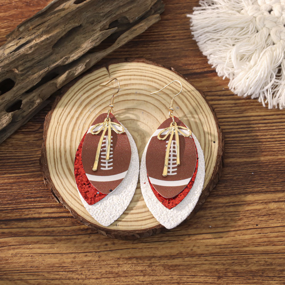 Sports Team Faux Leather Earrings - Volleyball, Basketball, Football, Baseball Geometric Drop Dangle Earrings -dropshippingabc.com