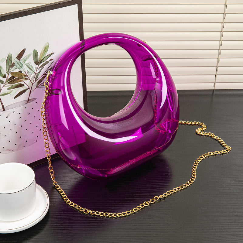 Acrylic Evening Clutch Purse - Gold & Silver Wedding Prom Bag with Chain, Stylish Makeup Clutch Box for Parties