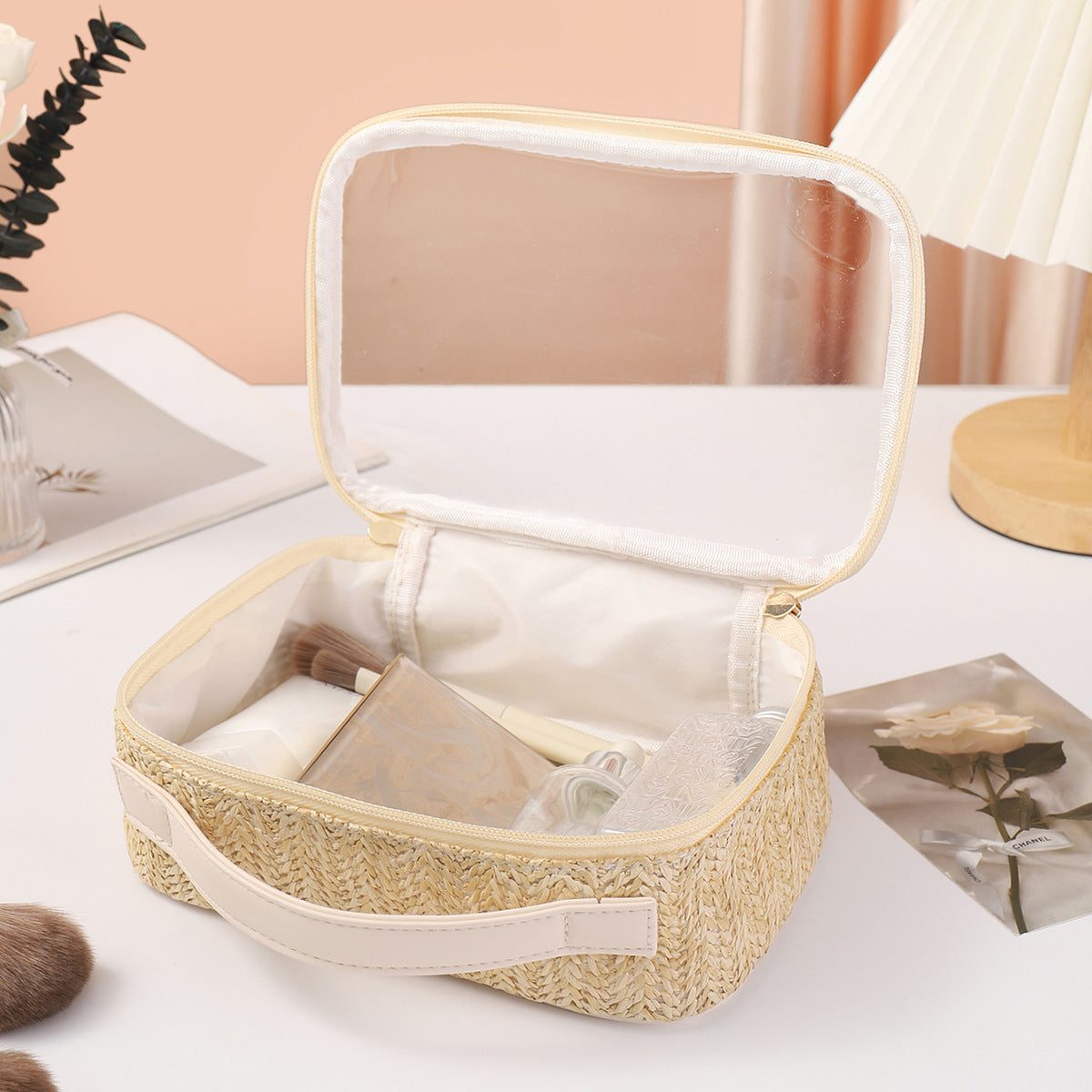 Ladies woven tote cosmetic bags, lightweight makeup bags,Business trip Transparent toiletries bag, Cosmetics storage bag, Transparent Cosmetic Bag, -dropshippingabc.com